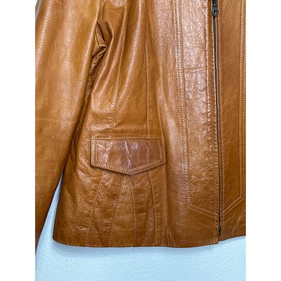 VTG Silvia y Mario Argentina Leather Jacket XL Carmel Mock Collar Full Zip Moto - Picture 3 of 14